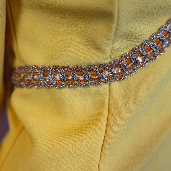 Vintage 1960s Goldenrod Yellow Maxi Dress with Metallic Gold Trim * Medium - Picture 5 of 10